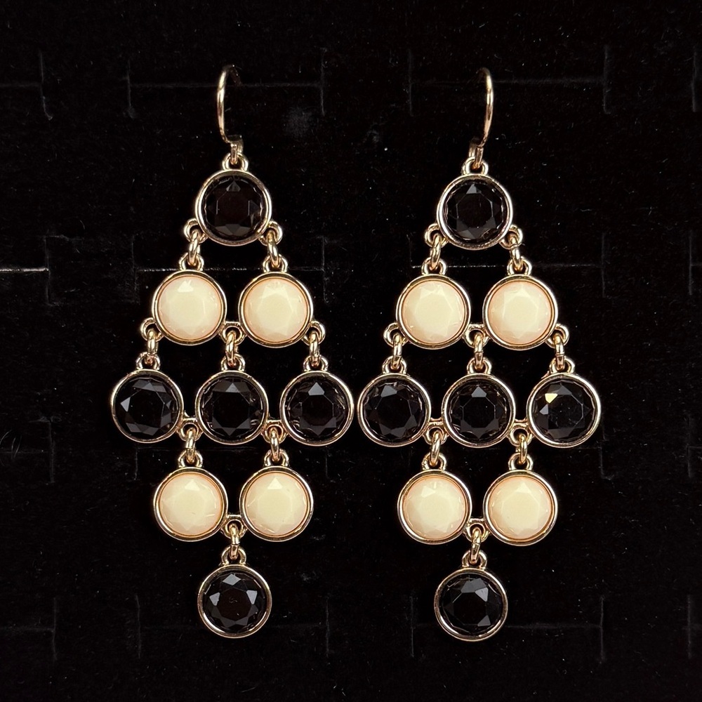 Elegant Black and Cream Dangle pierced statement Earrings